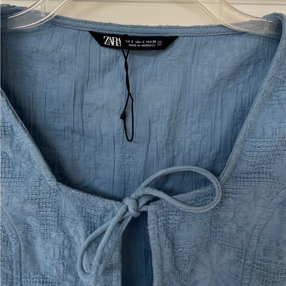 Zara Light Blue Tie-Front Tiered Blouse - Picture 9 of 10